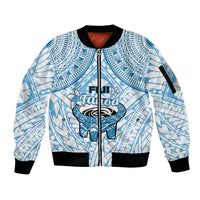 Fiji Tanoa Sleeve Zip Bomber Jacket Kava Bowl Fijian Tapa Blue Pattern - Wonder Print Shop