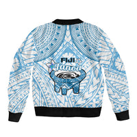 Fiji Tanoa Sleeve Zip Bomber Jacket Kava Bowl Fijian Tapa Blue Pattern - Wonder Print Shop