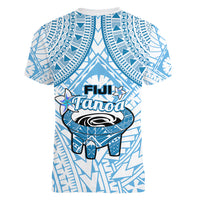 Fiji Tanoa Women V Neck T Shirt Kava Bowl Fijian Tapa Blue Pattern - Wonder Print Shop