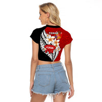 Tonga Kava Bowl Raglan Cropped T Shirt Togan Kupesi Ngatu Pattern Black - Wonder Print Shop