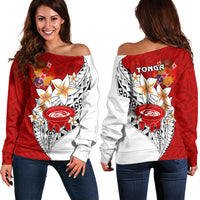 Tonga Kava Bowl Off Shoulder Sweater Togan Kupesi Ngatu Pattern White - Wonder Print Shop