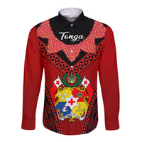 Tonga Heilala Flowers Long Sleeve Button Shirt Tongan Ngatu Black Special Verison - Wonder Print Shop