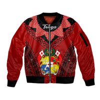 Tonga Heilala Flowers Sleeve Zip Bomber Jacket Tongan Ngatu Black Special Verison - Wonder Print Shop