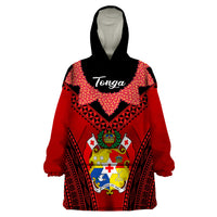 Tonga Heilala Flowers Wearable Blanket Hoodie Tongan Ngatu Black Special Verison - Wonder Print Shop