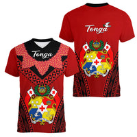 Tonga Heilala Flowers Women V Neck T Shirt Tongan Ngatu Black Special Verison - Wonder Print Shop