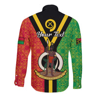 (Custom Personalised) Vanuatu Long Sleeve Button Shirt Kava Bowl Mix Sand Drawing Flag Style - Wonder Print Shop