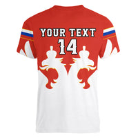 (Custom Text And Number) Russia Hockey 2023 White Sporty Style Women V Neck T Shirt - Wonder Print Shop