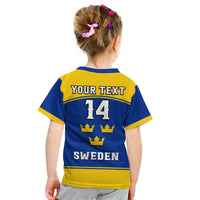 (Custom Text And Number) Sweden Hockey 2023 Sporty Style Kid T Shirt - Wonder Print Shop