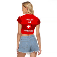 (Custom Text And Number) Switzerland Hockey 2023 Sporty Style Raglan Cropped T Shirt - Wonder Print Shop