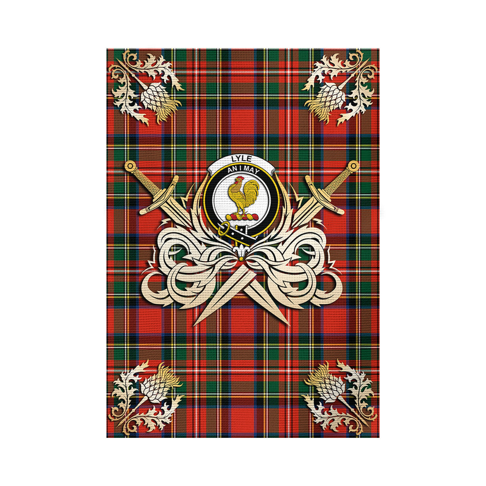 scottish-lyle-clan-crest-courage-sword-tartan-garden-flag