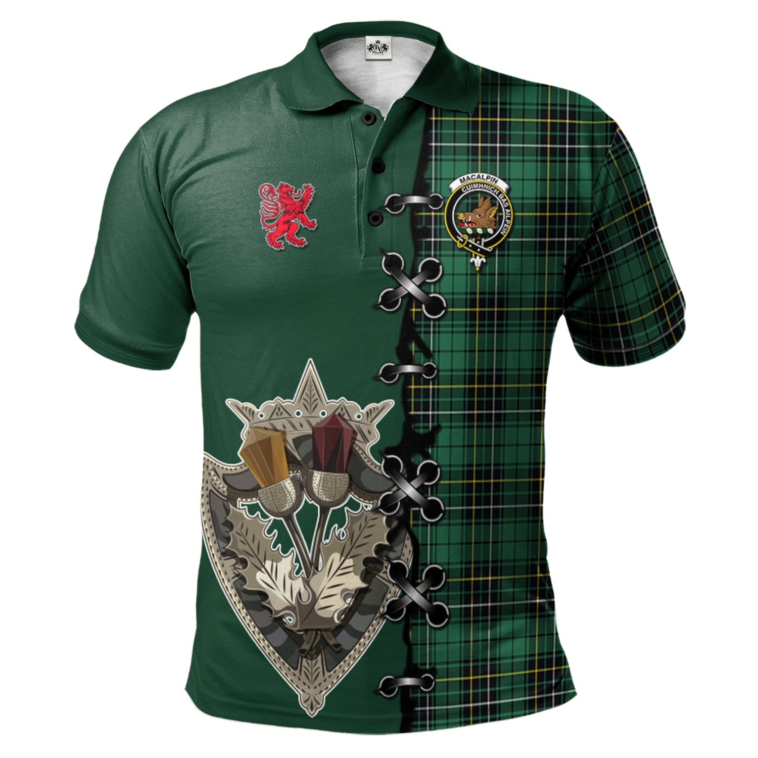 scottish-macalpin-ancient-clan-crest-tartan-lion-rampant-and-celtic-thistle-polo-shirt