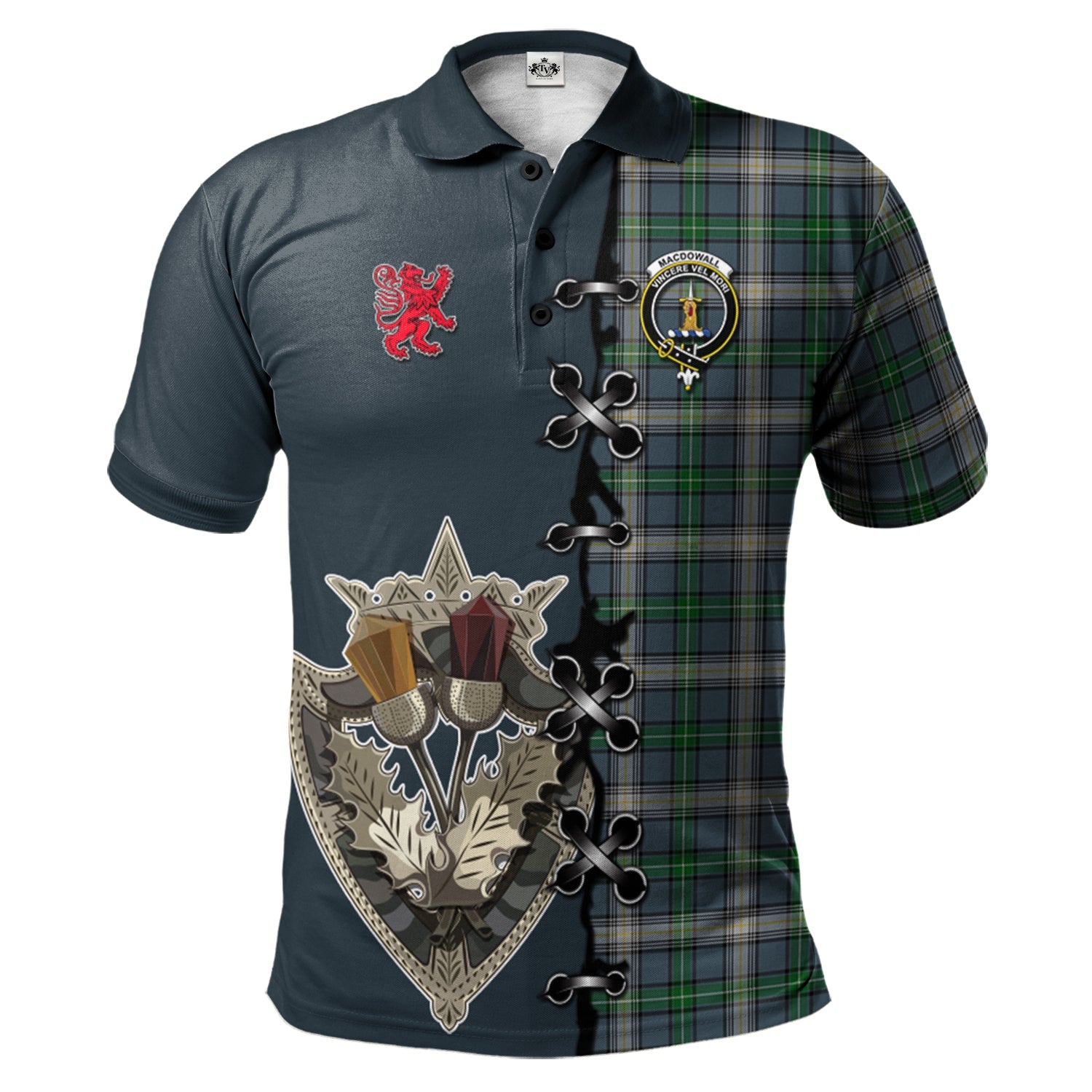 scottish-macdowall-clan-crest-tartan-lion-rampant-and-celtic-thistle-polo-shirt