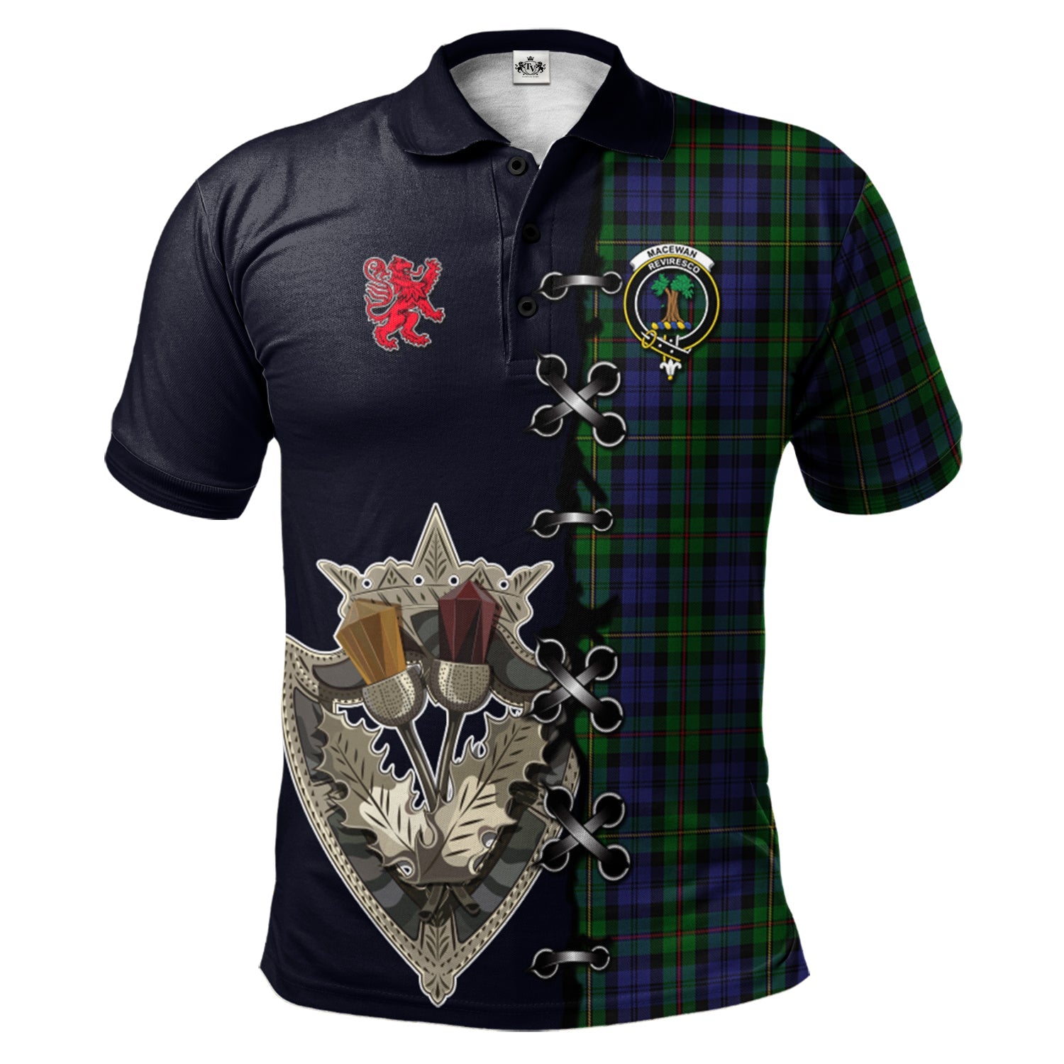 scottish-macewen-macewan-clan-crest-tartan-lion-rampant-and-celtic-thistle-polo-shirt