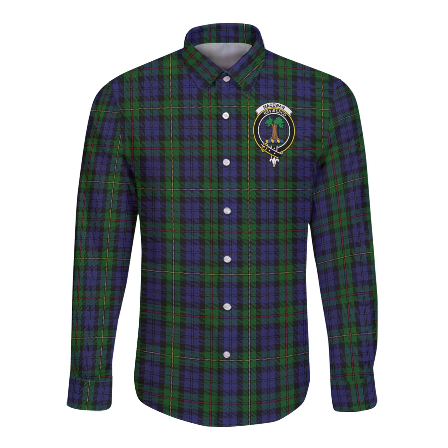 Macewen   Macewan Tartan Long Sleeve Button Up Shirt with Scottish Family Crest K23