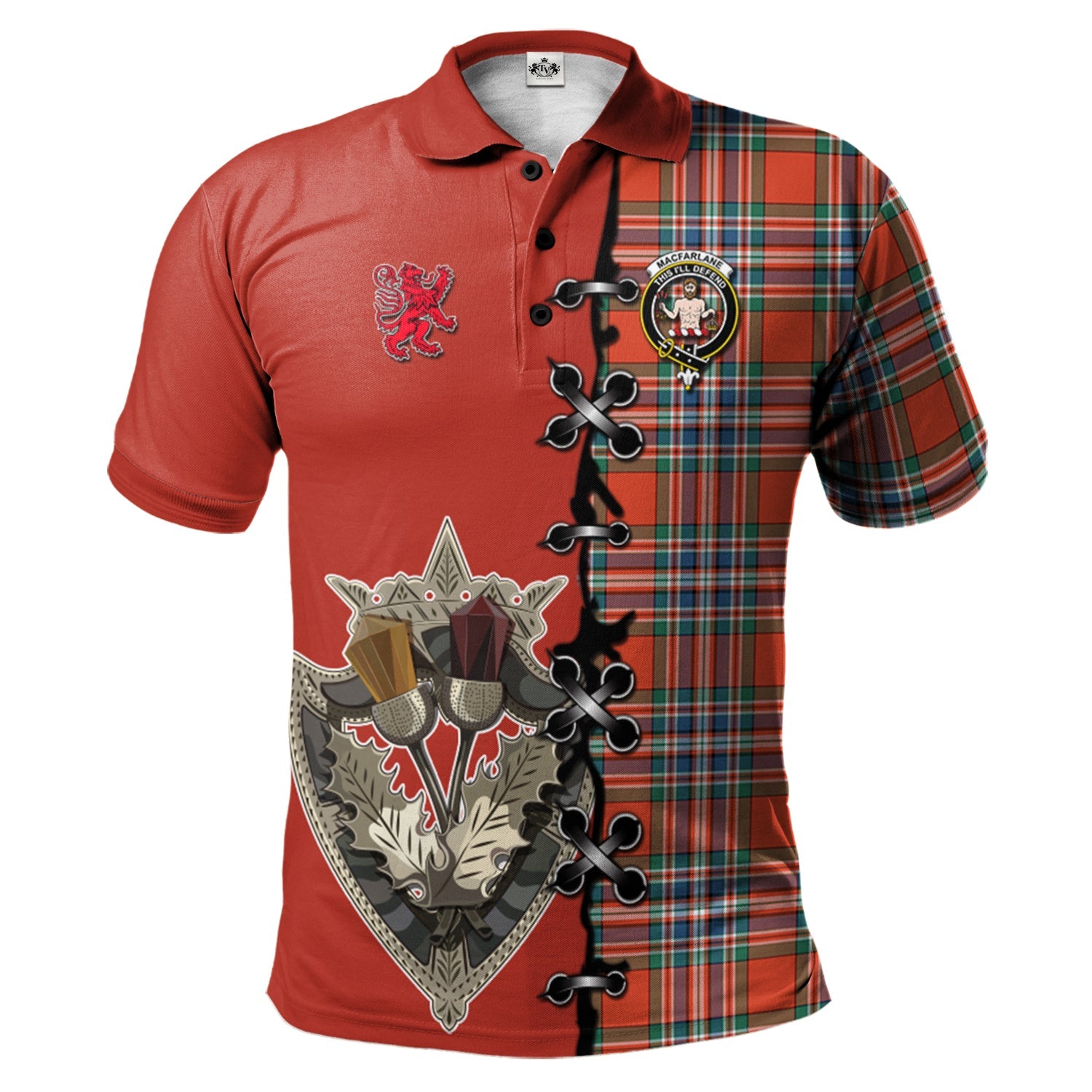 scottish-macfarlane-ancient-clan-crest-tartan-lion-rampant-and-celtic-thistle-polo-shirt