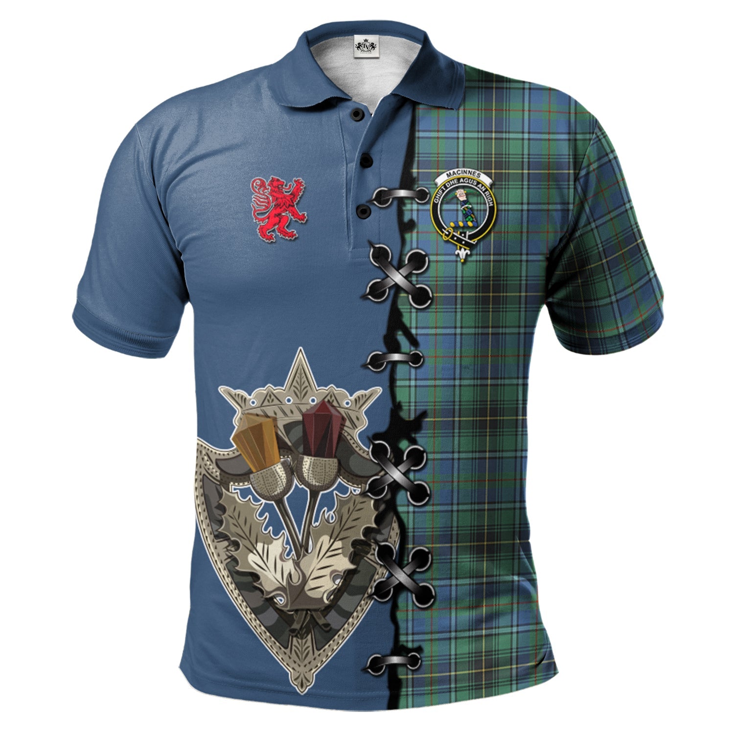 scottish-macinnes-ancient-clan-crest-tartan-lion-rampant-and-celtic-thistle-polo-shirt