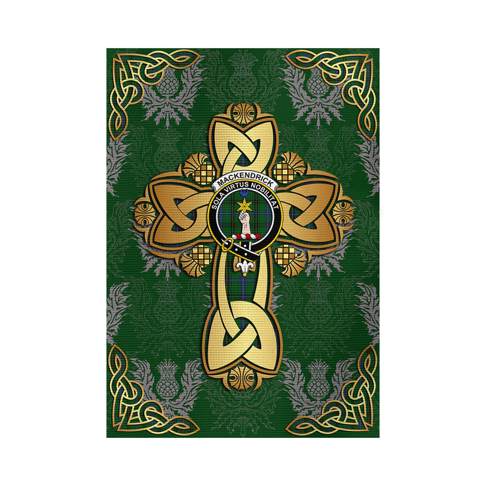scottish-mackendrick-clan-crest-tartan-golden-celtic-thistle-garden-flag