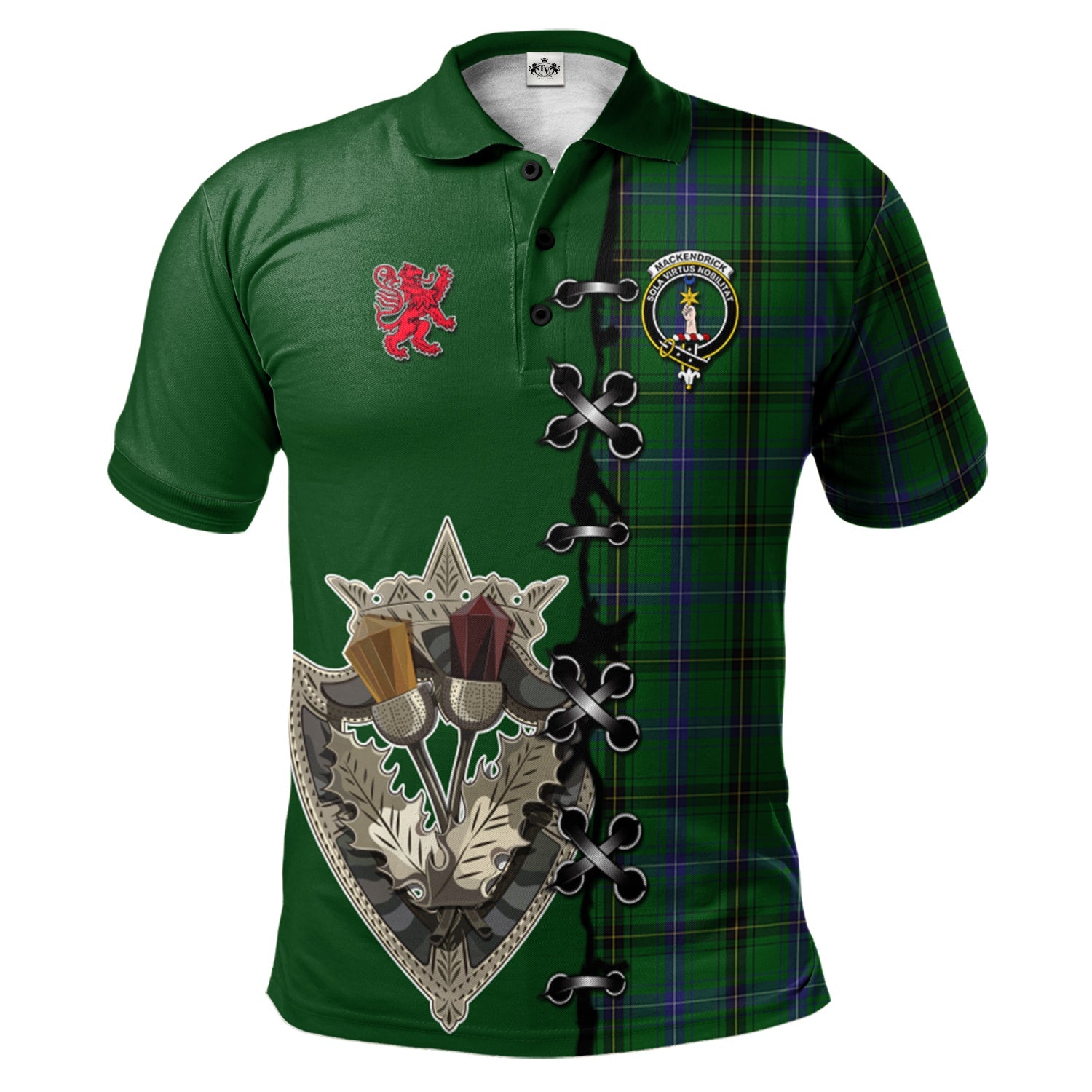 scottish-mackendrick-clan-crest-tartan-lion-rampant-and-celtic-thistle-polo-shirt