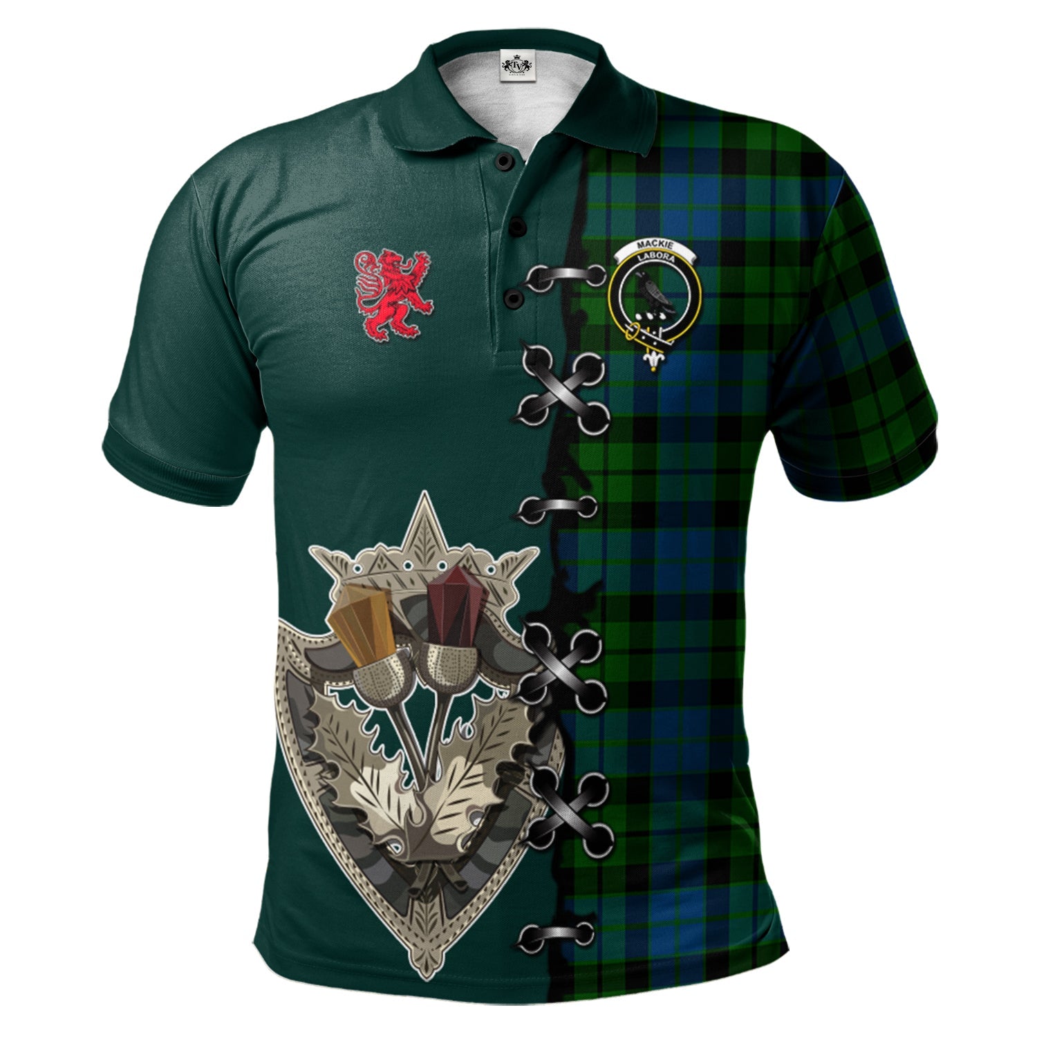 scottish-mackie-clan-crest-tartan-lion-rampant-and-celtic-thistle-polo-shirt
