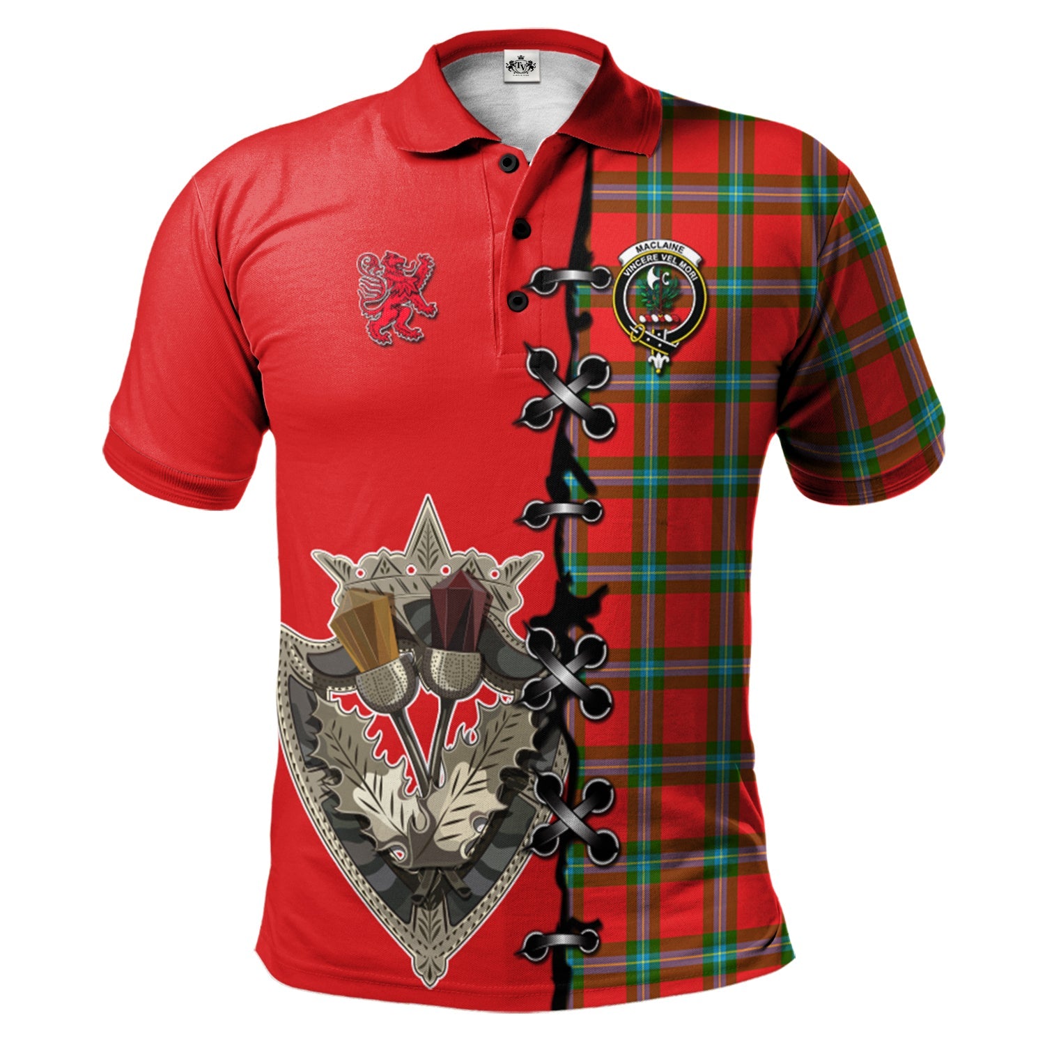 scottish-maclaine-of-loch-buie-clan-crest-tartan-lion-rampant-and-celtic-thistle-polo-shirt