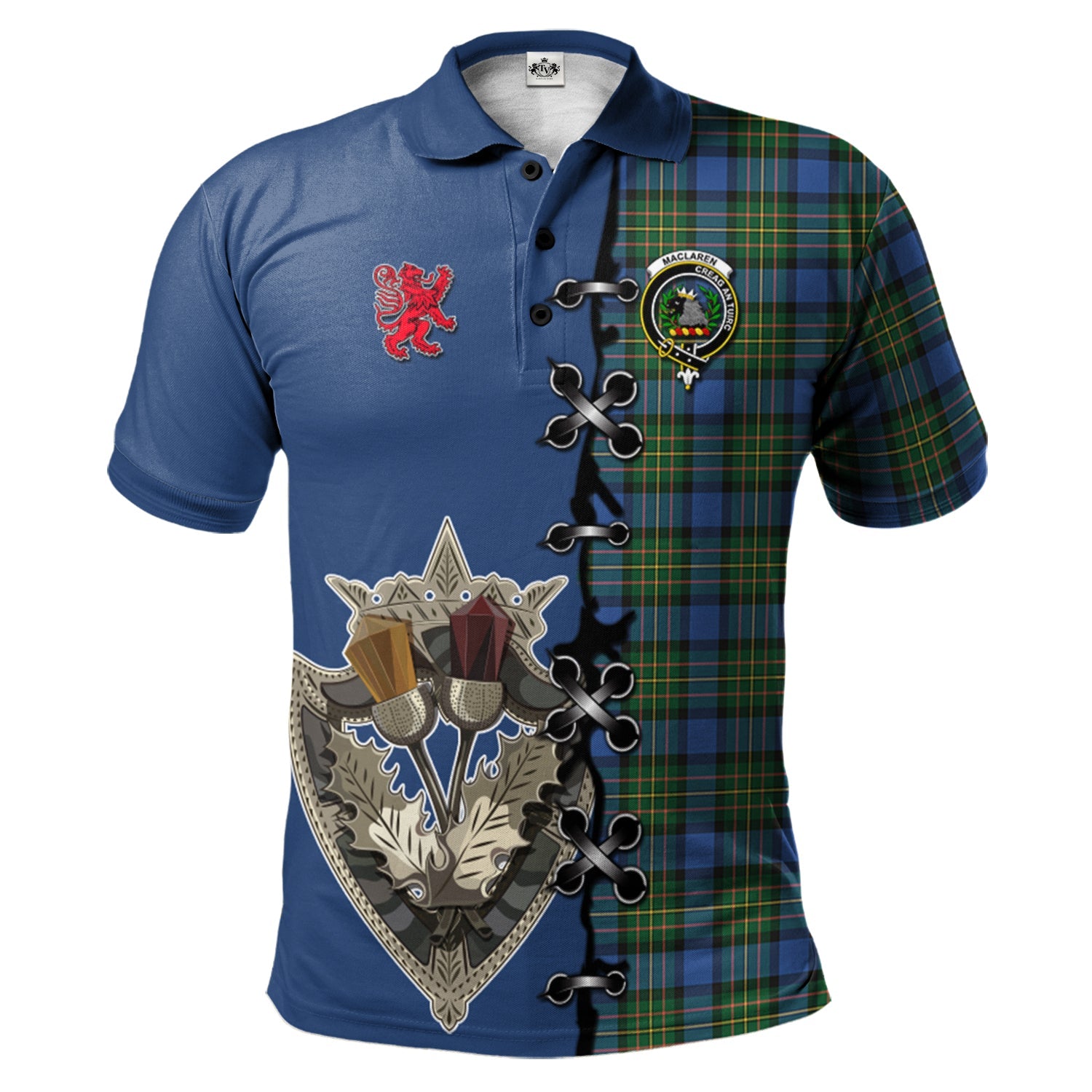 scottish-maclaren-ancient-clan-crest-tartan-lion-rampant-and-celtic-thistle-polo-shirt