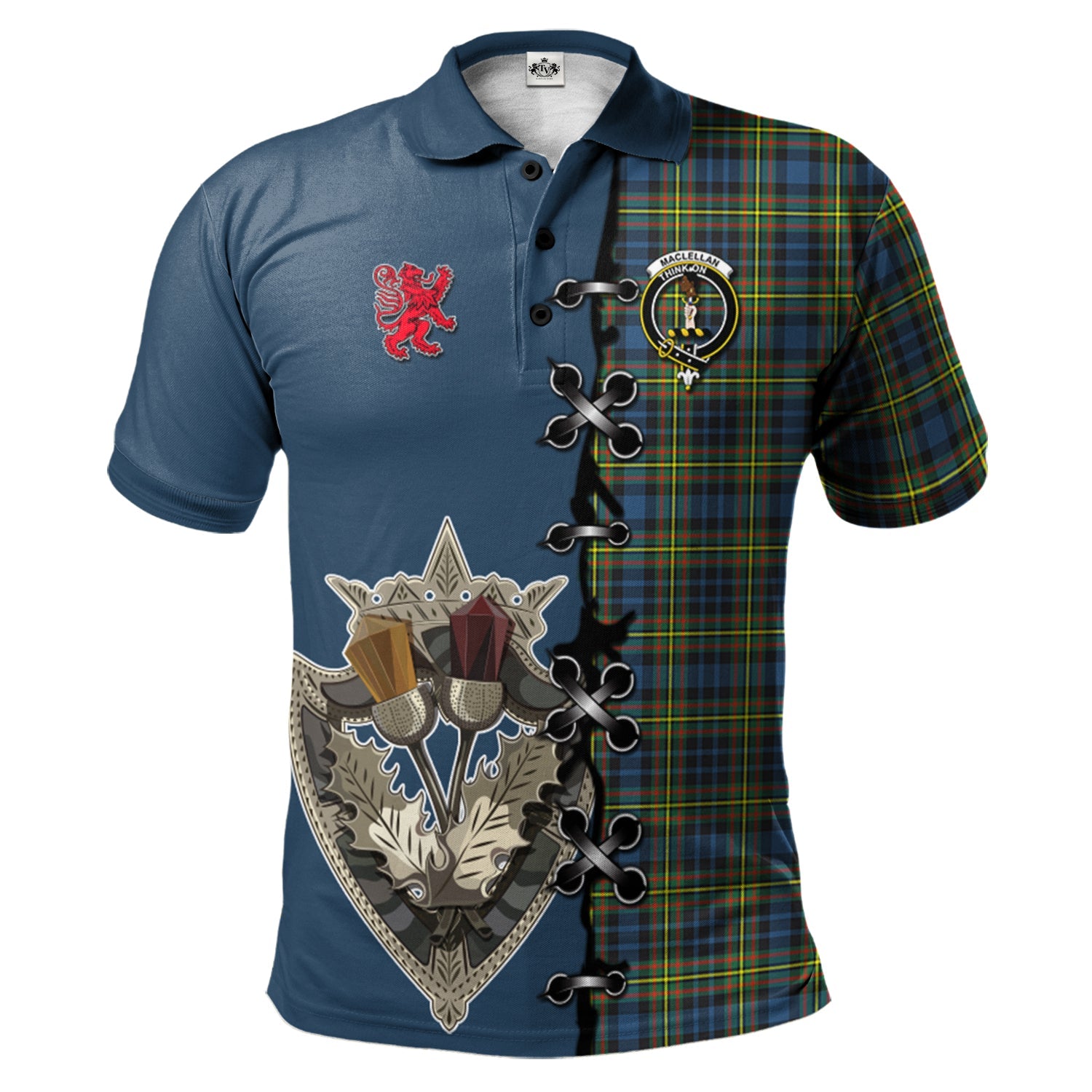 scottish-maclellan-ancient-clan-crest-tartan-lion-rampant-and-celtic-thistle-polo-shirt