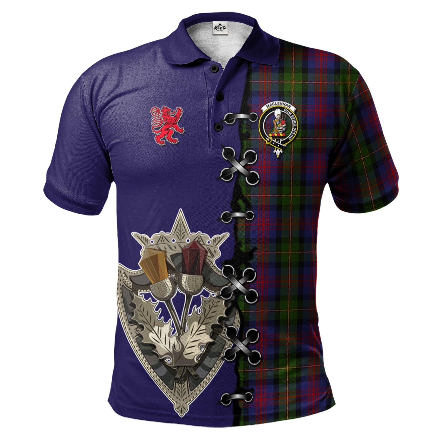 scottish-maclennan-clan-crest-tartan-lion-rampant-and-celtic-thistle-polo-shirt