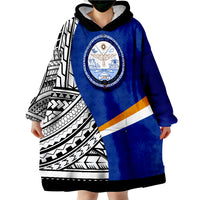 Marshall Islands Coat Of Arm and Polynesian Patterns Wearable Blanket Hoodie - Wonder Print Shop