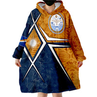 Marshall Islands - Marshall Islands Flag with Polynesian Patterns Blue Wearable Blanket Hoodie - Wonder Print Shop