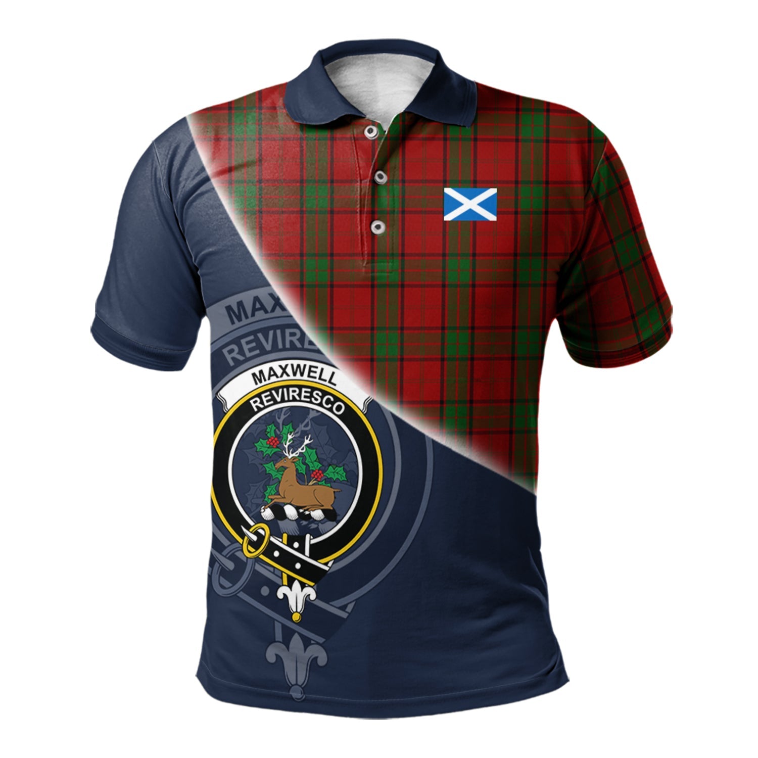 scottish-maxwell-clan-crest-tartan-scotland-flag-half-style-polo-shirt