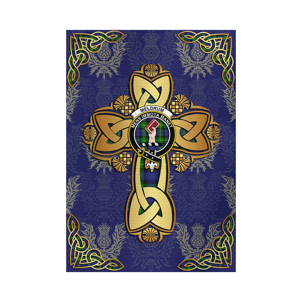 scottish-meldrum-clan-crest-tartan-golden-celtic-thistle-garden-flag