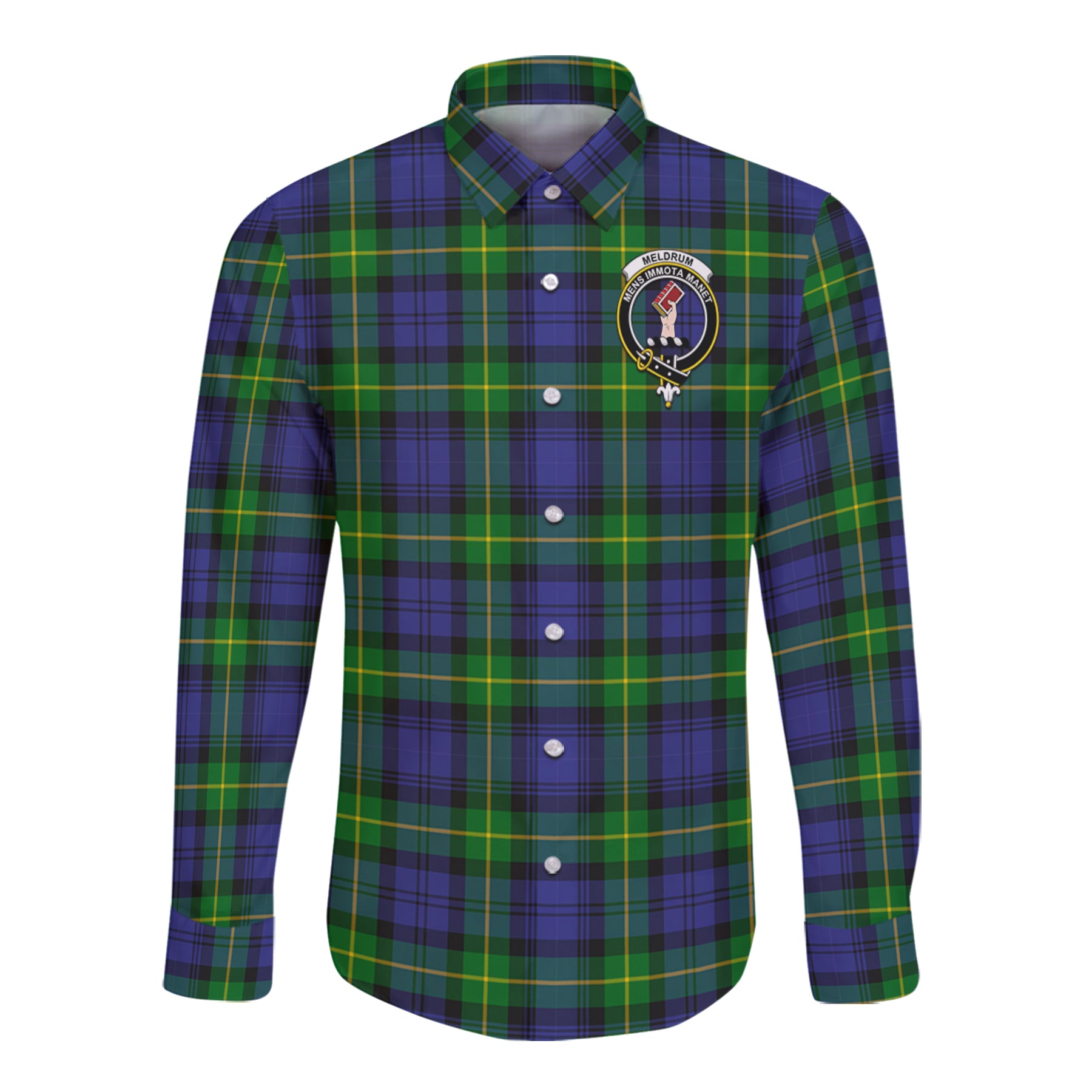 Meldrum Tartan Long Sleeve Button Up Shirt with Scottish Family Crest K23