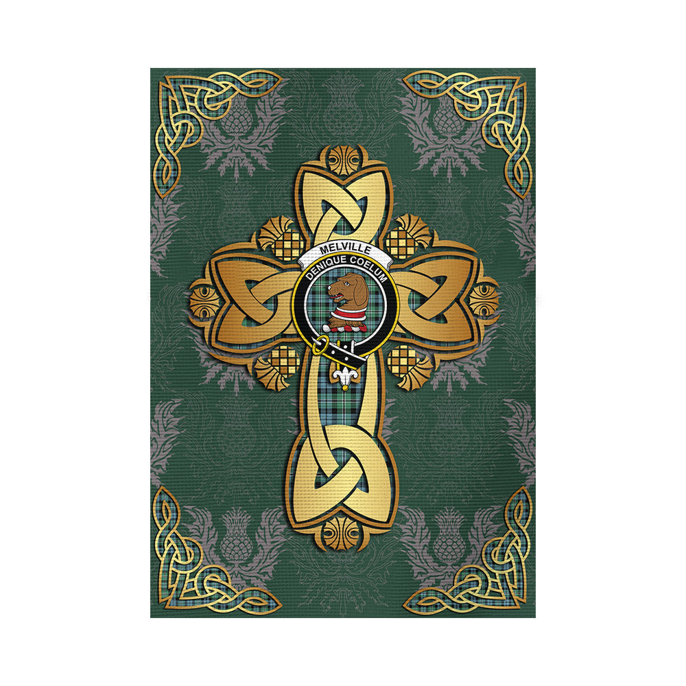 scottish-melville-ancient-clan-crest-tartan-golden-celtic-thistle-garden-flag