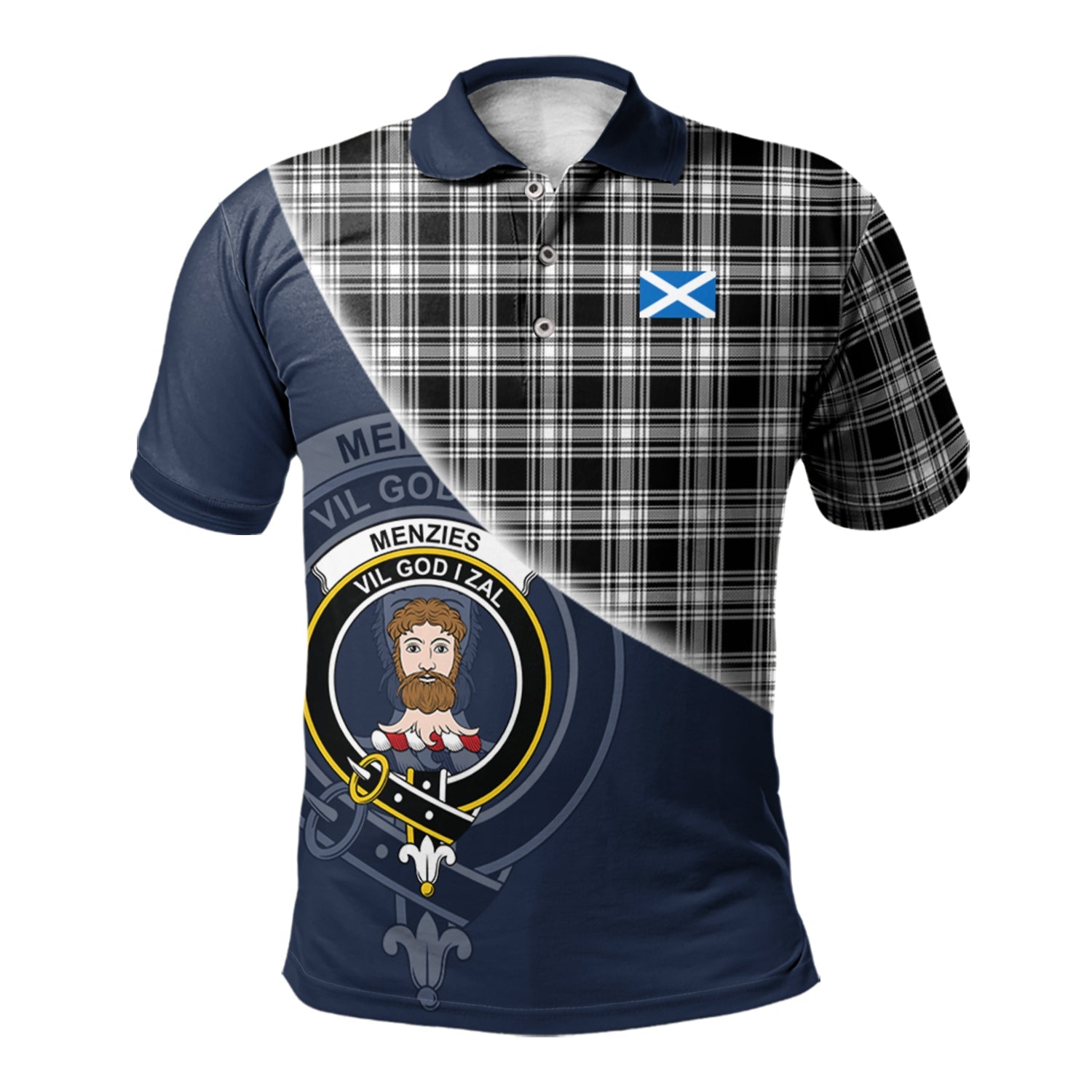 scottish-menzies-black-and-white-clan-crest-tartan-scotland-flag-half-style-polo-shirt