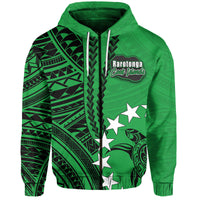 Green pullover hoodie with tribal print and white star graphics, drawstring hood