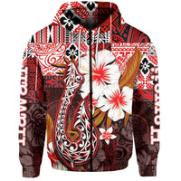 Custom Hawaii Fish Hook Zip Hoodie Red Style LT6 - Wonder Print Shop