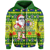 Cook Islands Christmas Zip Hoodie Cool Santa Claus LT6 - Wonder Print Shop