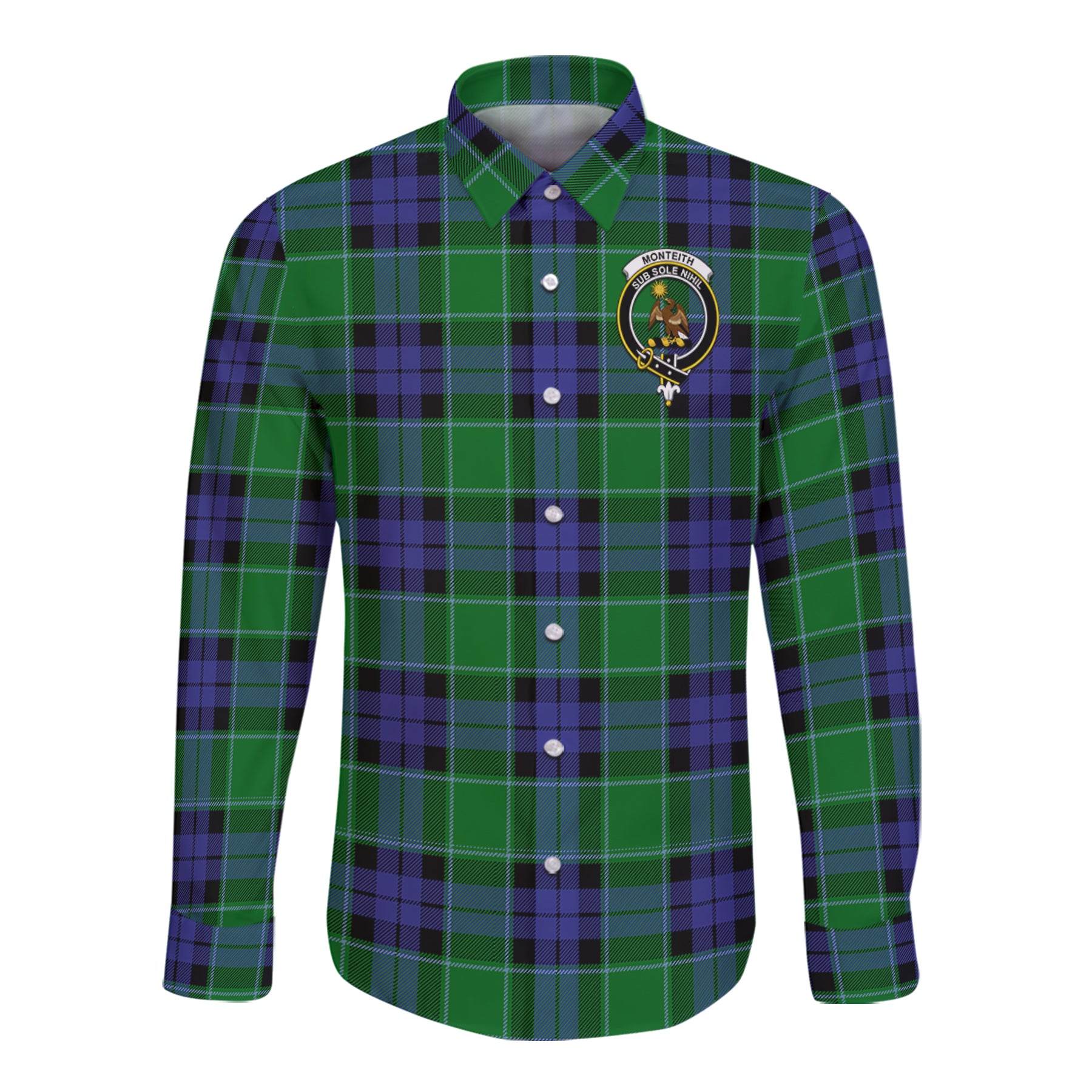 Monteith Tartan Long Sleeve Button Up Shirt with Scottish Family Crest K23
