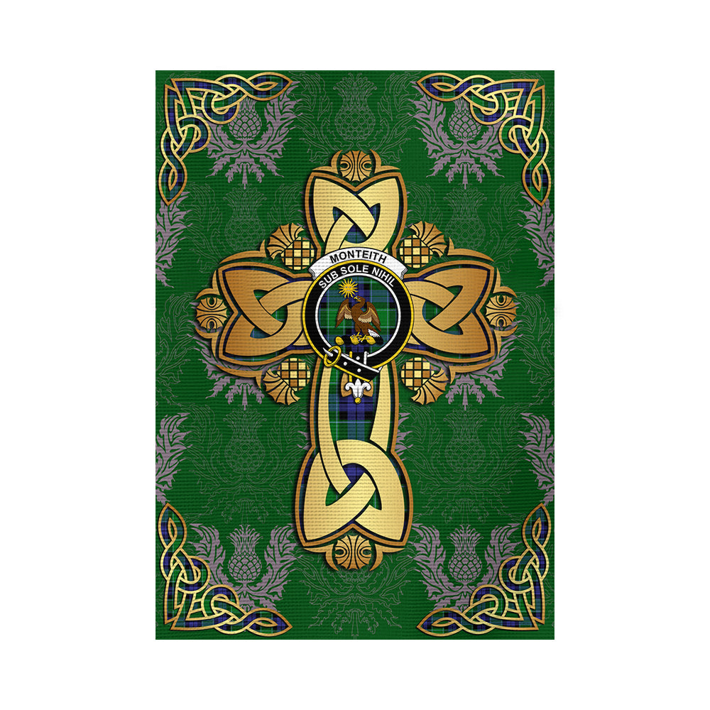 scottish-monteith-clan-crest-tartan-golden-celtic-thistle-garden-flag