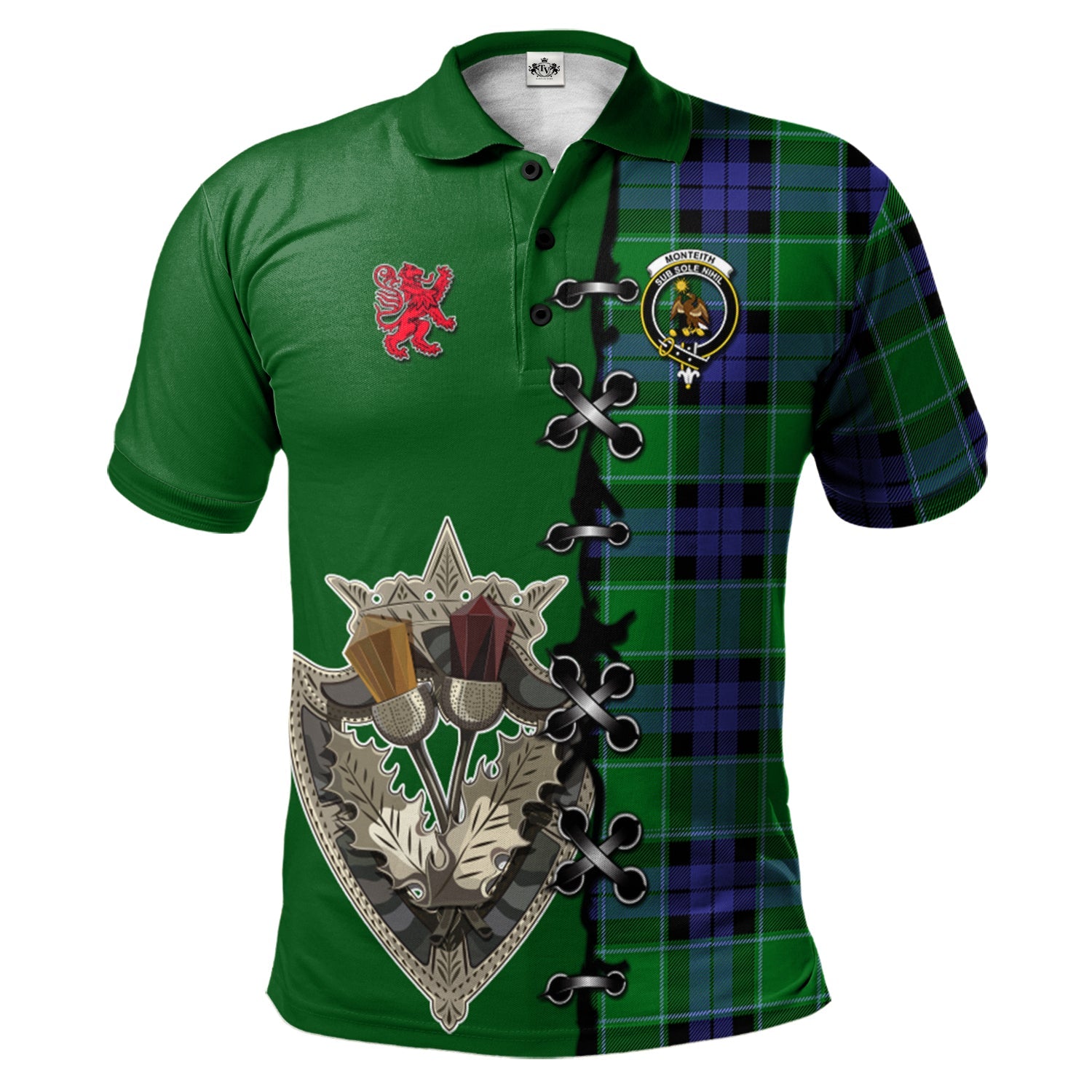 scottish-monteith-clan-crest-tartan-lion-rampant-and-celtic-thistle-polo-shirt