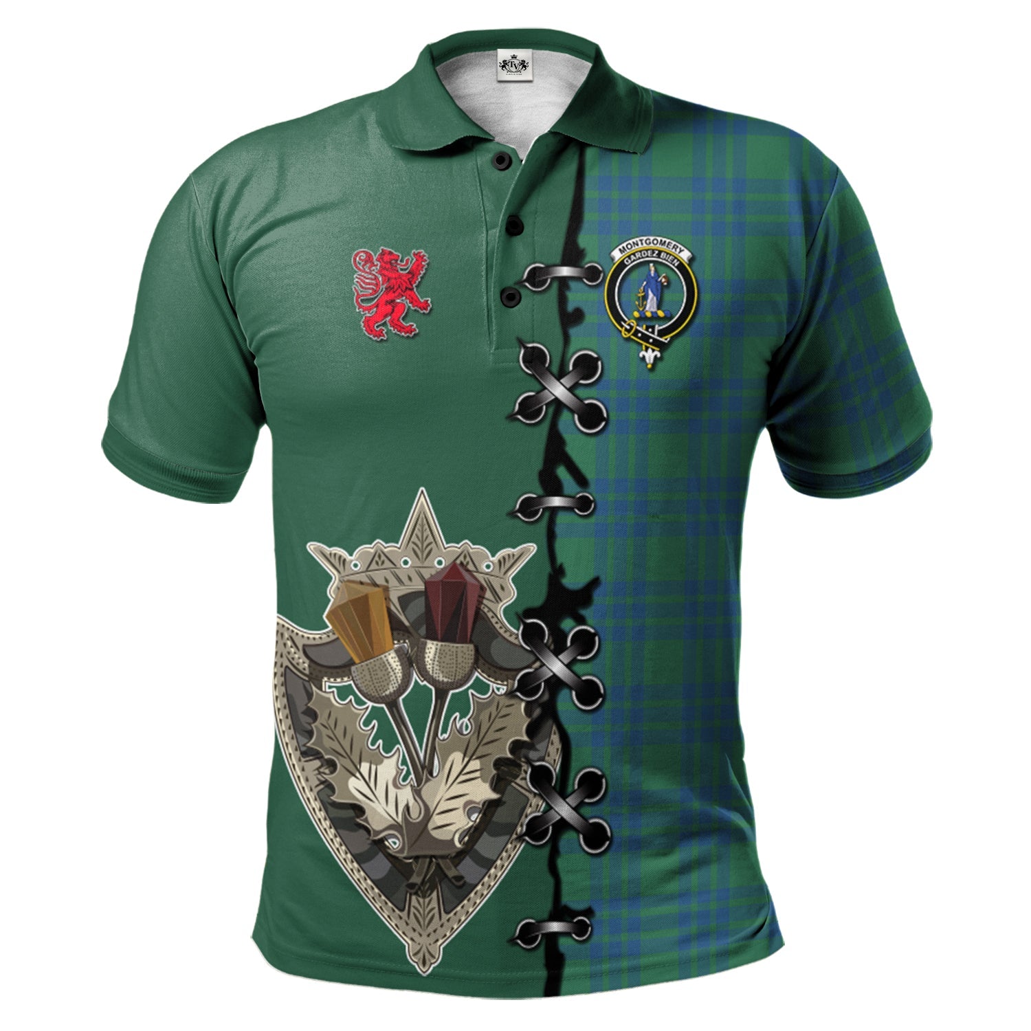 scottish-montgomery-ancient-clan-crest-tartan-lion-rampant-and-celtic-thistle-polo-shirt