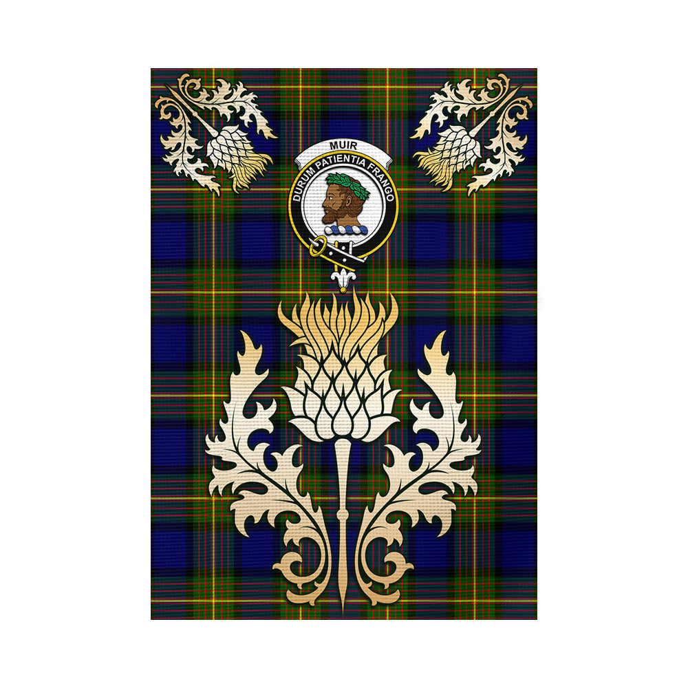 scottish-muir-clan-crest-gold-thistle-tartan-garden-flag