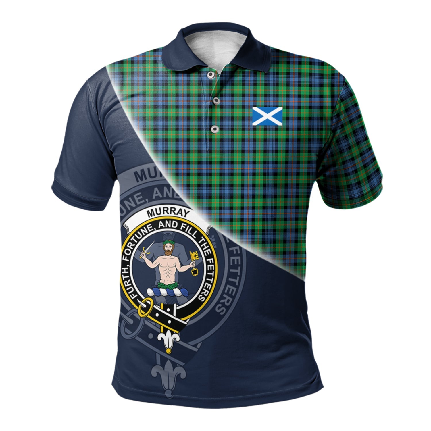 scottish-murray-of-atholl-ancient-clan-crest-tartan-scotland-flag-half-style-polo-shirt