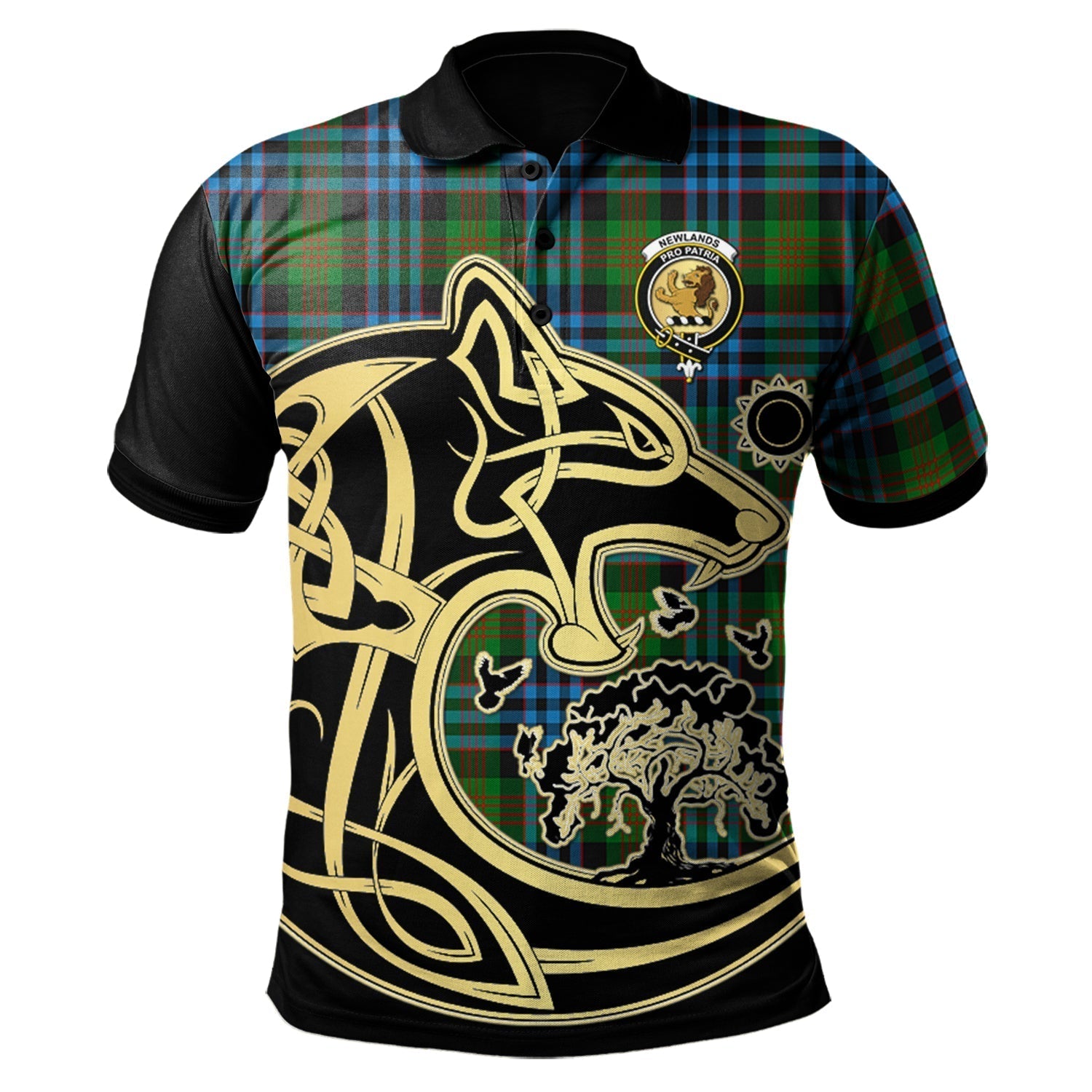 scottish-newlands-of-lauriston-clan-crest-tartan-celtic-wolf-style-polo-shirt