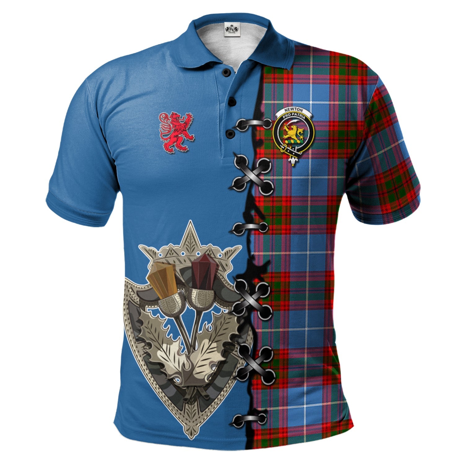 scottish-newton-clan-crest-tartan-lion-rampant-and-celtic-thistle-polo-shirt