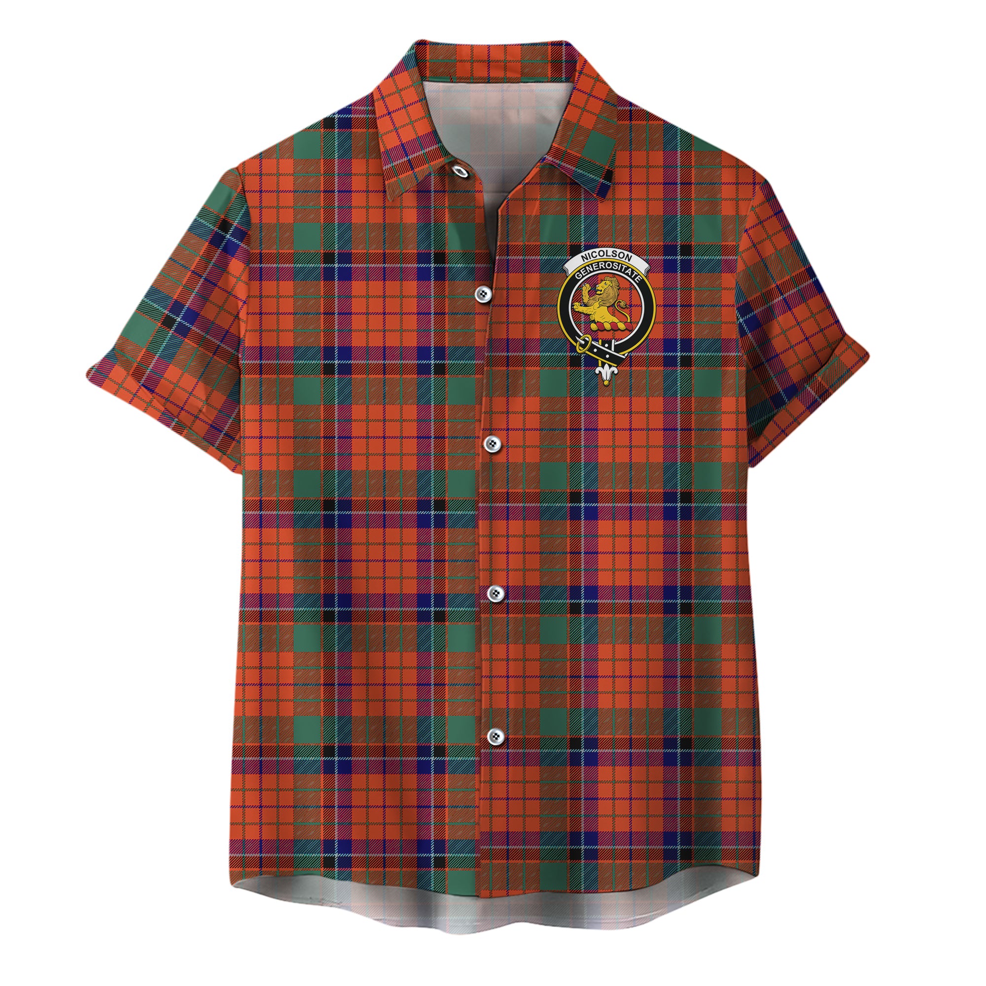 Nicolson Ancient Family Crest Short Sleeve Shirt, Tartan Short Sleeve Button Up Shirt TS23