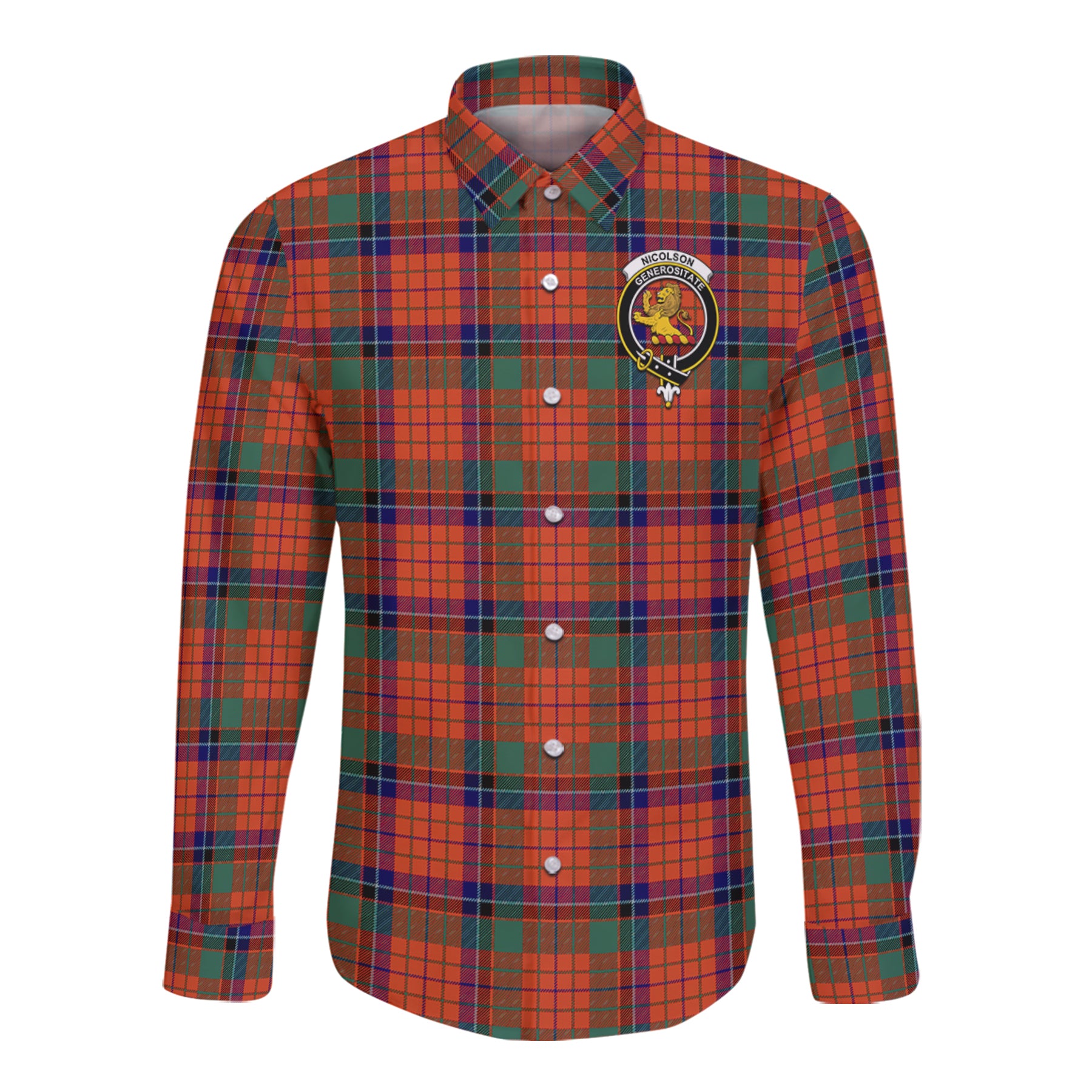 Nicolson Ancient Tartan Long Sleeve Button Up Shirt with Scottish Family Crest K23