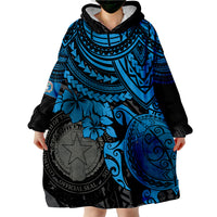 Northern Mariana Islands Blue Turtle Wearable Blanket Hoodie - Wonder Print Shop
