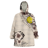 Northern Mariana Islands Flag Beige Hibiscus Wearable Blanket Hoodie - Wonder Print Shop