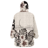 Northern Mariana Islands Flag Beige Hibiscus Wearable Blanket Hoodie - Wonder Print Shop